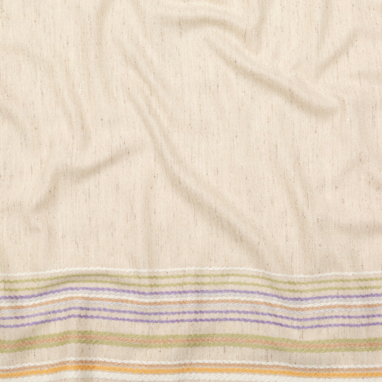 1 Panel Italian Almond Milk Pale Olive Green Curds and Whey Multicolored Striped Wool Woven Fabric 63 inch Width